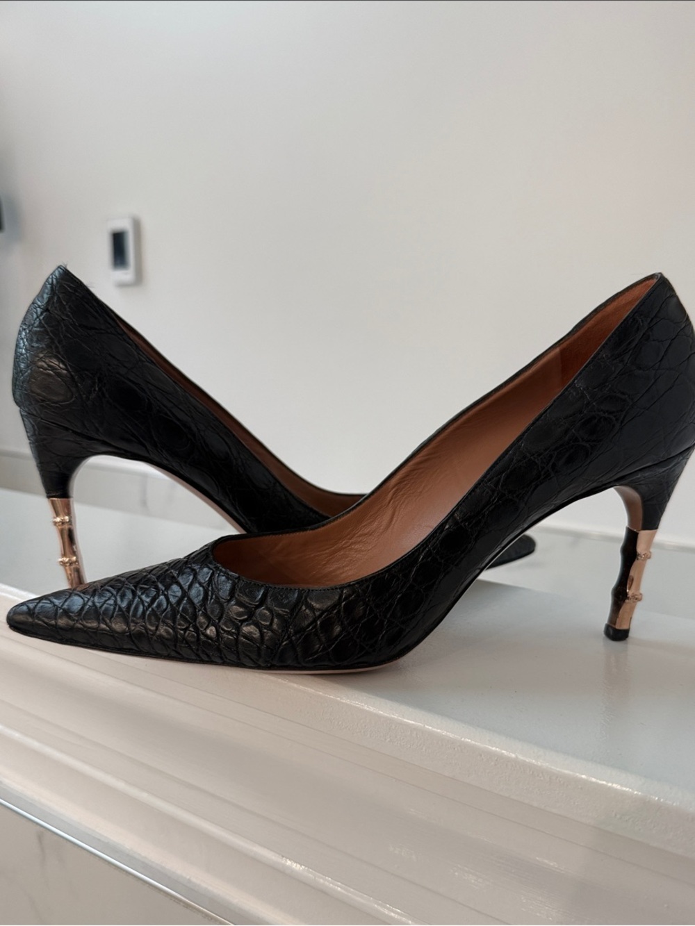 Tom Ford for Gucci F/W 2004 Crocodile Black Bamboo Heel Shoes